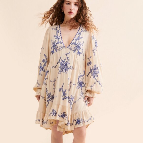 Free People Estella Embroidered Mini Dress Size XS